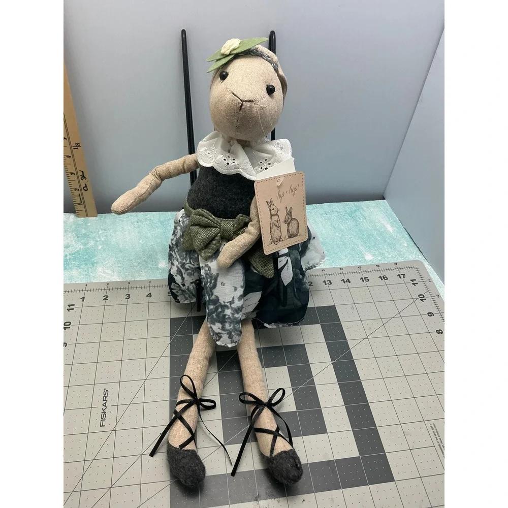 Hip Hop Primitive Easter Bunny Rabbit Plush 17in Weighted Bottom Floral Skirt